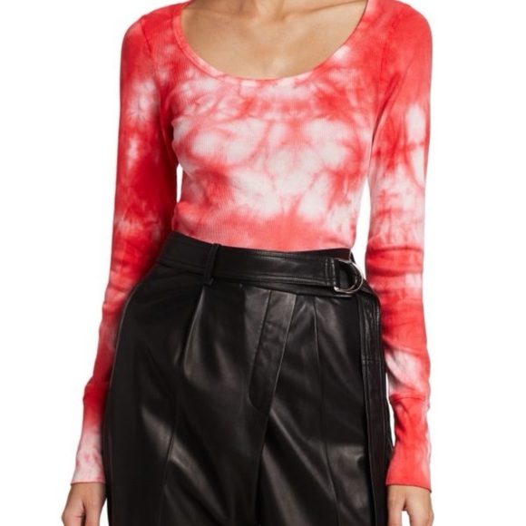 Helmut Lang Tie-Dye Scoop Neck Long Sleeve 100% Cotton Women's Small Red - Picture 3 of 12